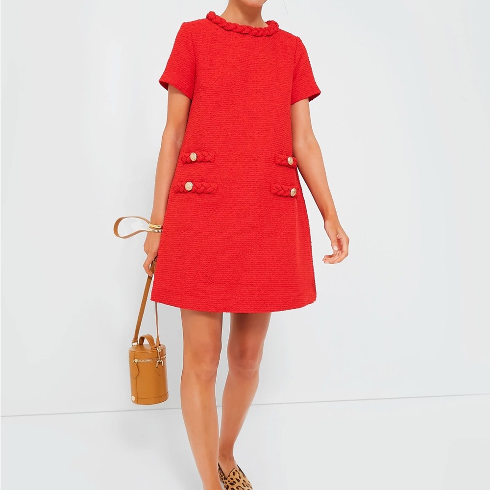 Tuckernuck Red Short-Sleeve Tweed Midi Dress